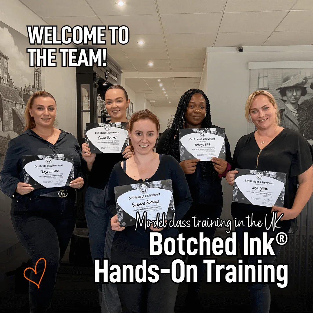 Botched Ink saline removal training with online pre-study and hands on model class