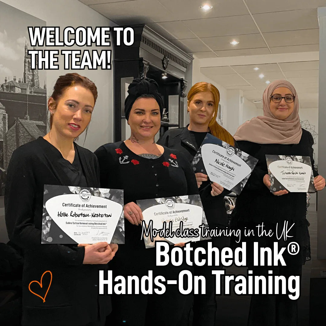 Botched Ink saline removal training with online pre-study and hands on model class