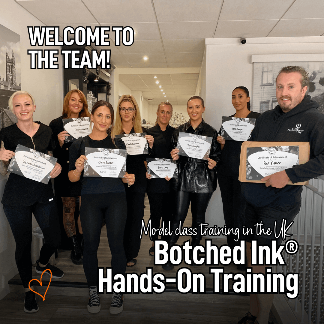 Botched Ink saline tattoo removal training with model class