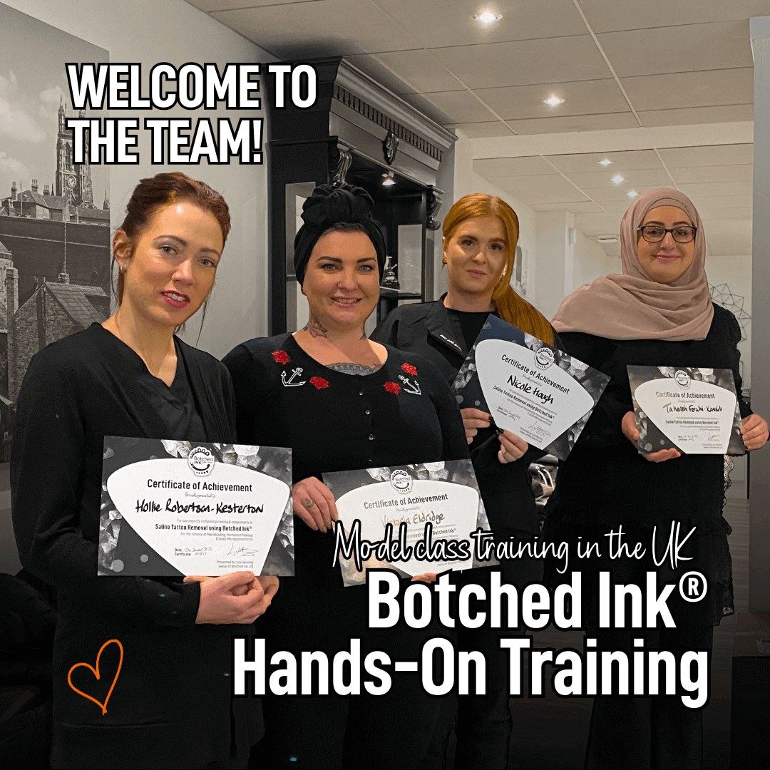 Botched Ink saline tattoo removal training with model class